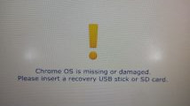 ChromeOS recovery screen, suggesting that ChromeOS is missing or damaged.